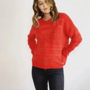 Intermix Red Wool Cashmere Mohair Blend Semi Sheer Stripe Textured sweater small